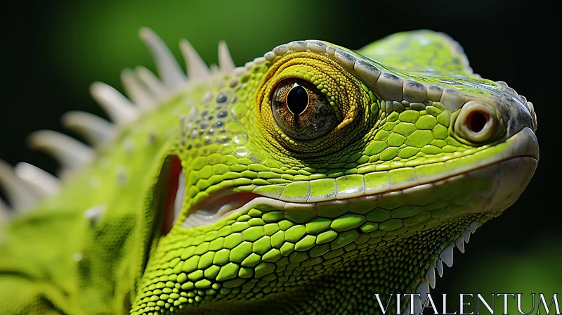 Close-Up of Green Iguana: Eco-Friendly Craftsmanship Meets Intricate Storytelling AI Image