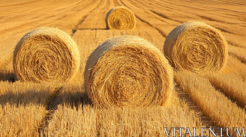 Rural Landscape with Hay Bales AI Image