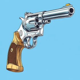 Silvery Revolver with Golden Handle Art