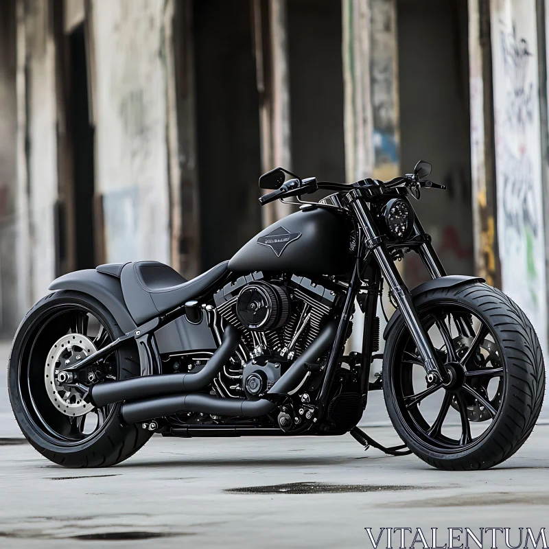 Matte Black Motorcycle Urban Style AI Image