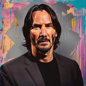 Vivid Keanu Reeves Portrait with Abstract Backdrop