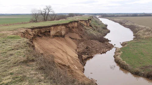 Rural Riverbank with Severe Soil Erosion