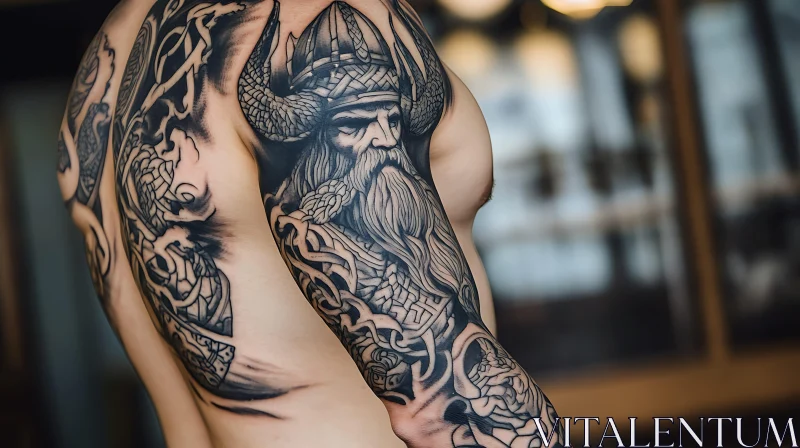 Intricate Viking Arm Tattoo Design AI Image