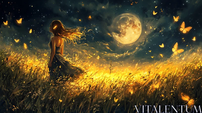 AI ART Golden Butterflies under Moonlight