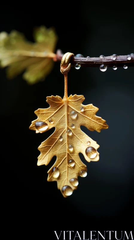 Golden Leaf on Tree Branch: A Study in Nature's Intricate Design AI Image