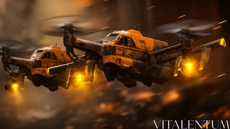 Post-Apocalyptic Scene of Helicopters in Flight AI Image