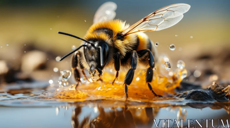 Precisionism-Influenced Image of Bee Drinking Water AI Image