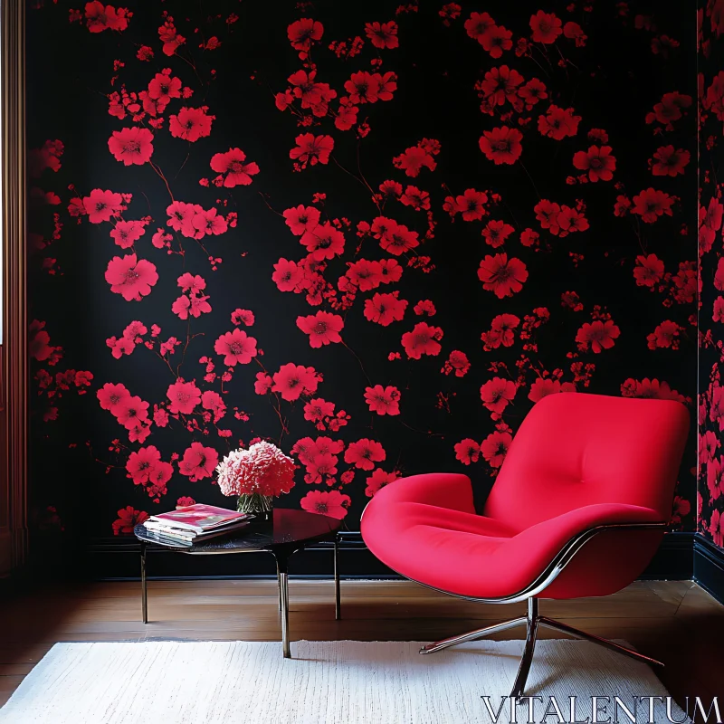 AI ART Elegant Room with Red Accents