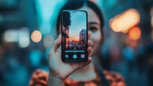 Urban Sunset Through a Phone Screen
