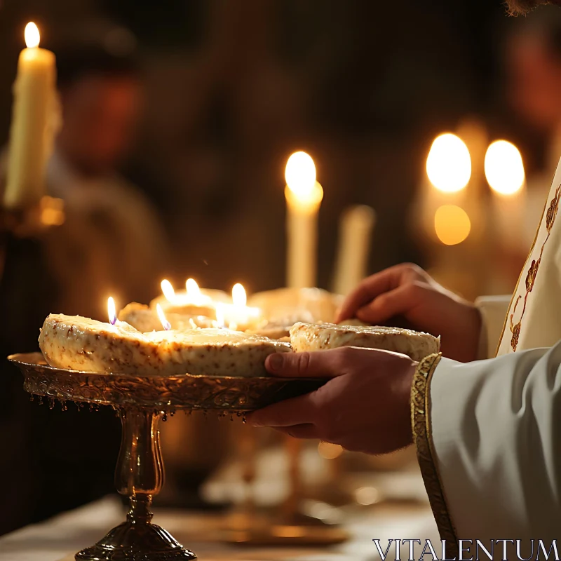 Golden Tray with Lit Candles AI Image