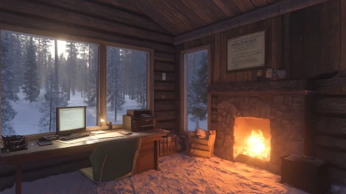 Cozy Cabin Interior in Winter