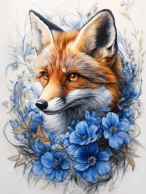 Floral Fox Portrait Illustration