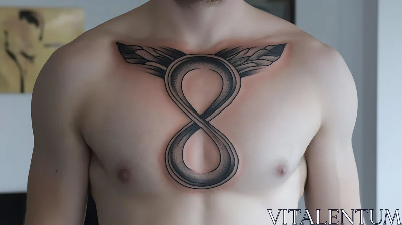 Infinity Symbol Chest Tattoo with Feathered Wings AI Image