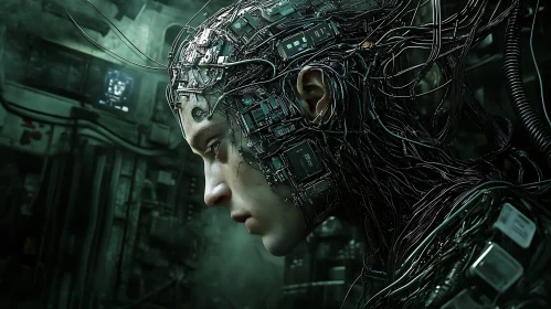 Intricate Cyborg Technology in a Dim Industrial Setting