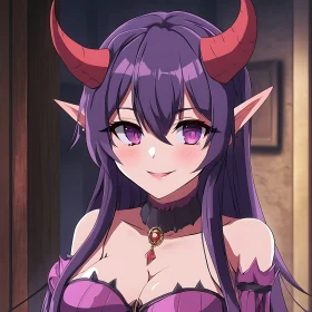 Charming Anime Demon with Red Horns