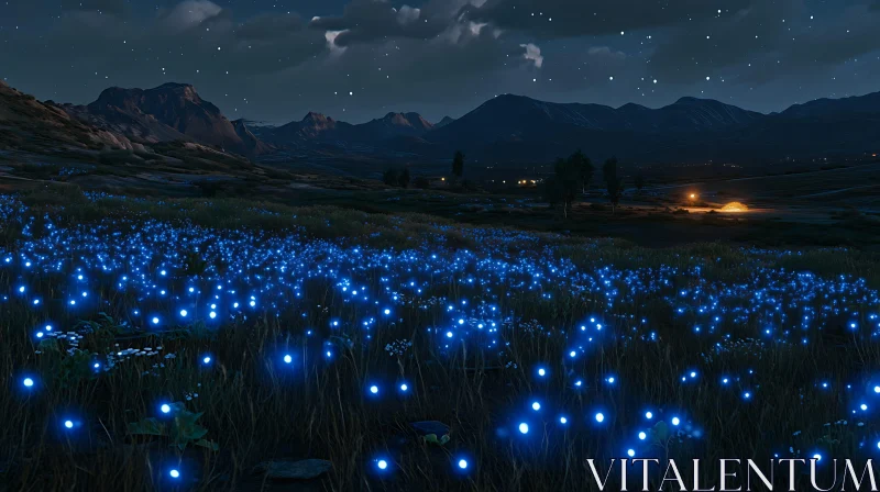 Night Bloom: A Field of Bioluminescent Flowers AI Image