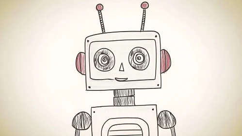 Friendly Robot Illustration, Hand-Drawn Style