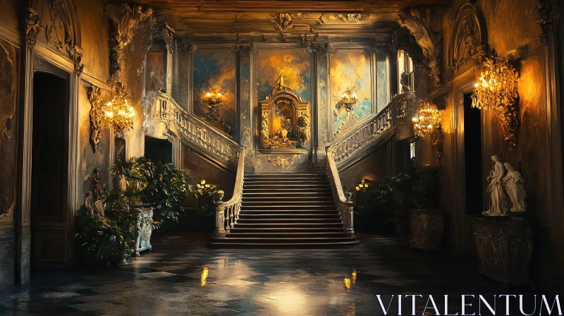 Luxurious Staircase with Ornate Details AI Image