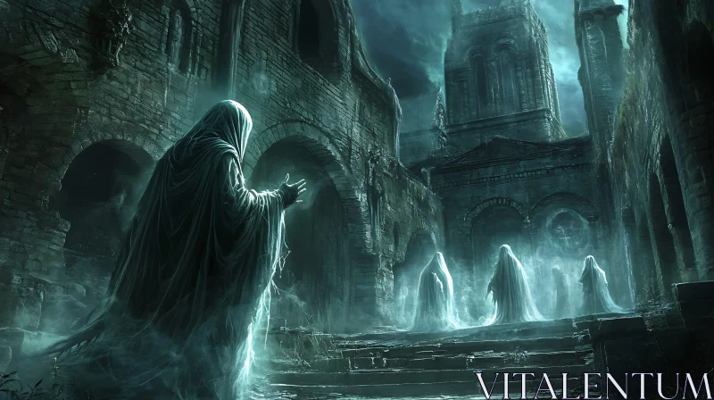 Gothic Ghosts in Ruined Cityscape AI Image