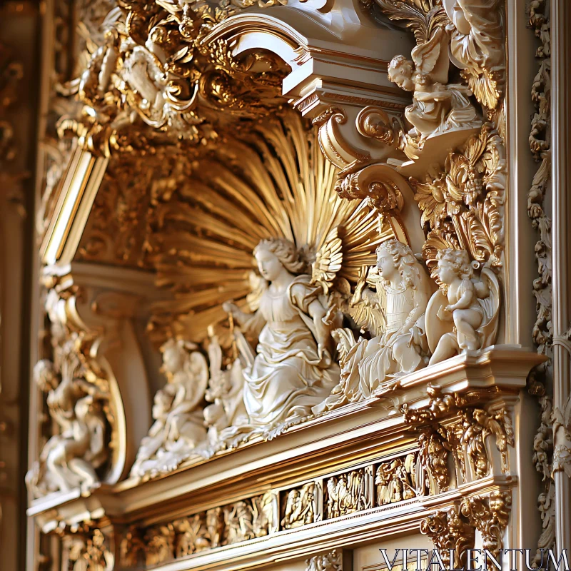 AI ART Detailed Baroque Sculpture with Golden Angels