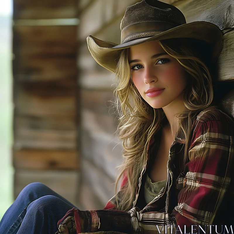 Young Woman in Cowboy Hat AI Image