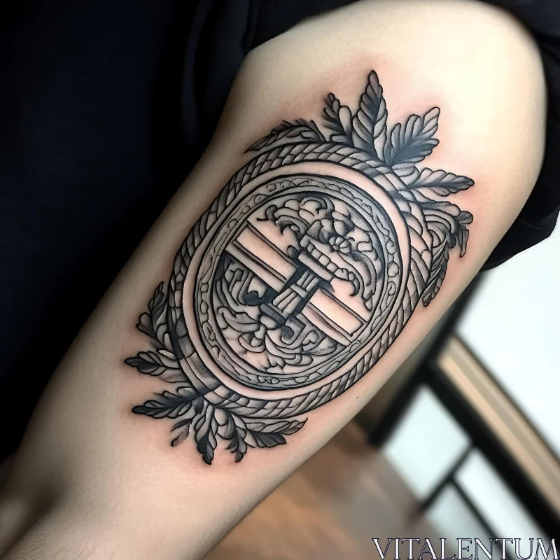 Ornamental Circle Tattoo on Upper Arm AI Image