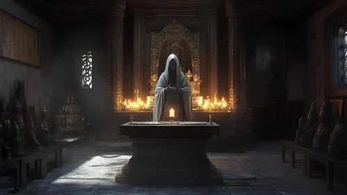 Monk in Prayer Surrounded by Candles