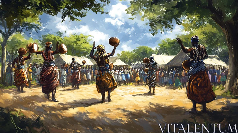 Traditional African Dancers in Village AI Image