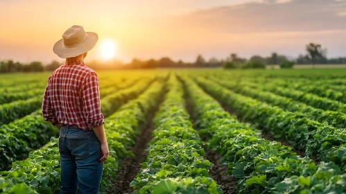 Agricultural Field at Sunset