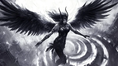 Winged Angel in Black and White