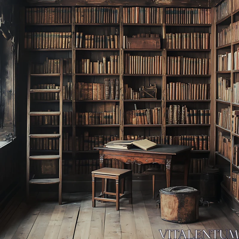 AI ART Old Wooden Library with Ladder