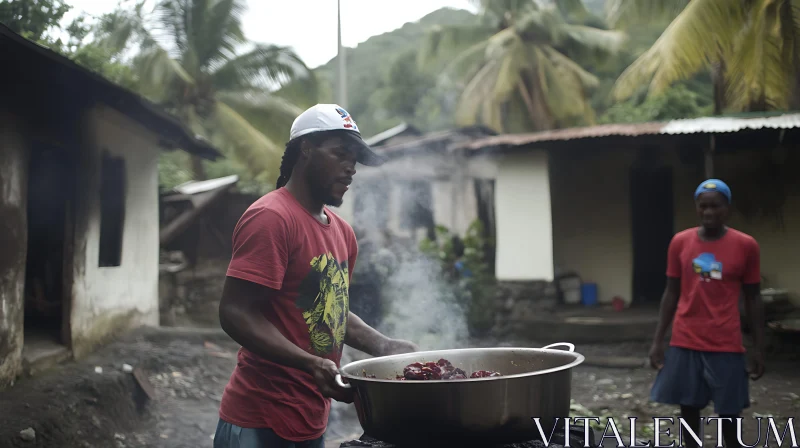 Outdoor Cooking in a Rural Setting AI Image