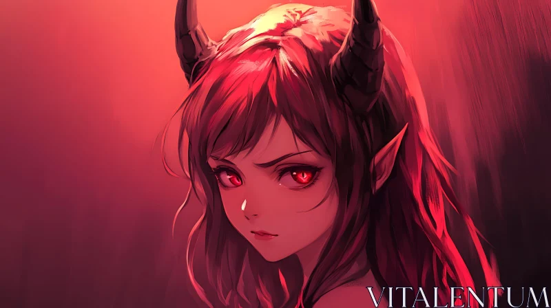 Crimson Gaze: A Demon Girl's Portrait AI Image