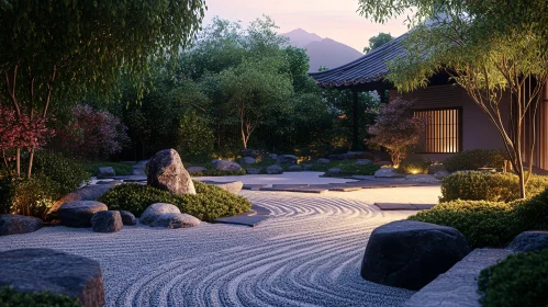 Serene Japanese Garden with Raked Gravel