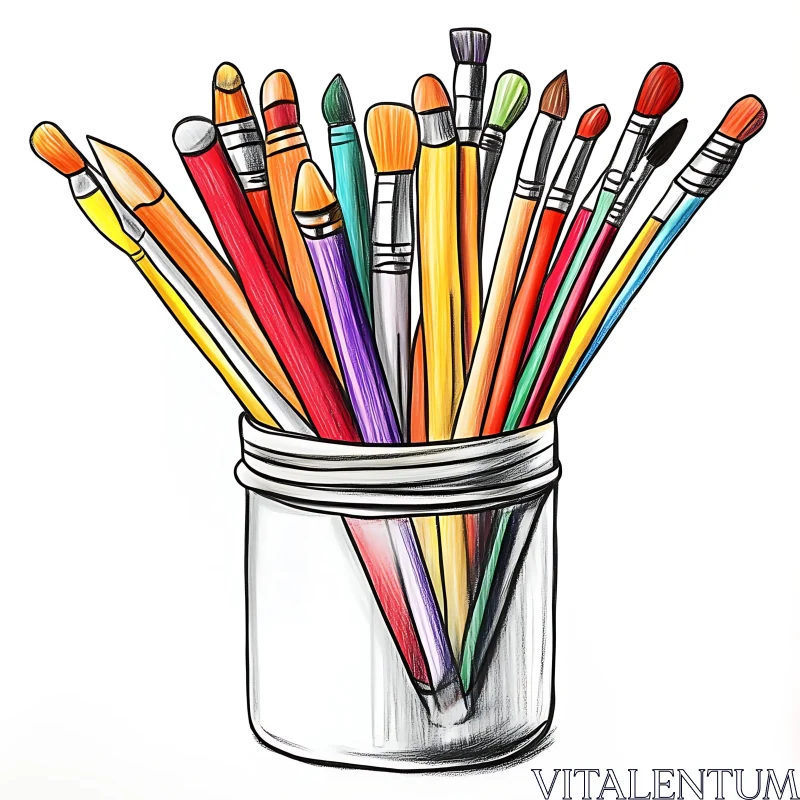 AI ART Jar of Brushes: A Study in Color and Form