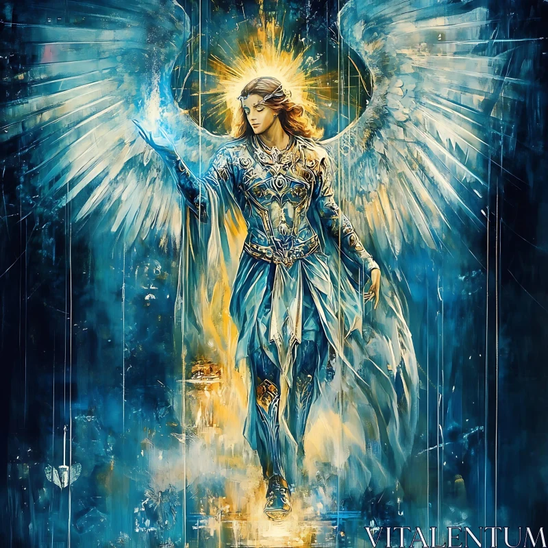 Celestial Angel in Blue Robes AI Image