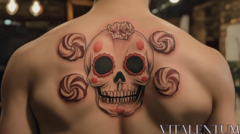 Vivid Skull and Candy Tattoo Design AI Image