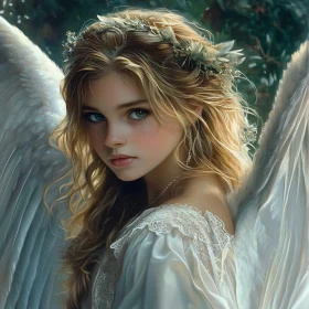 Serene Angel with Floral Crown and Wings