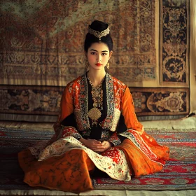 Serene Woman in Ornate Traditional Dress