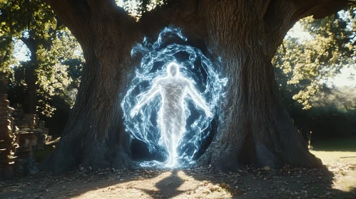 Glowing Figure in Tree Portal