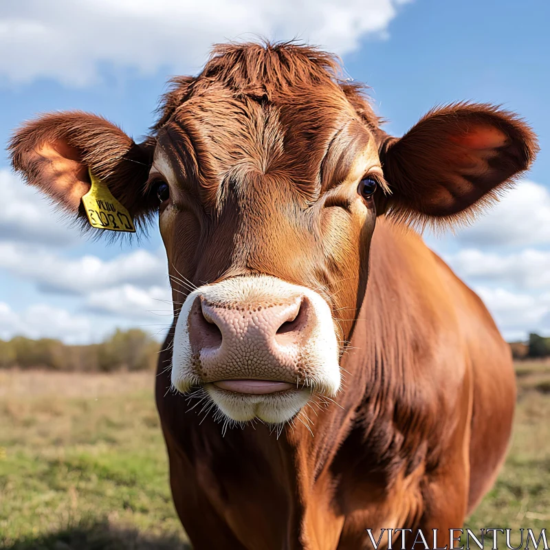 Close-Up of Brown Cow Face AI Image