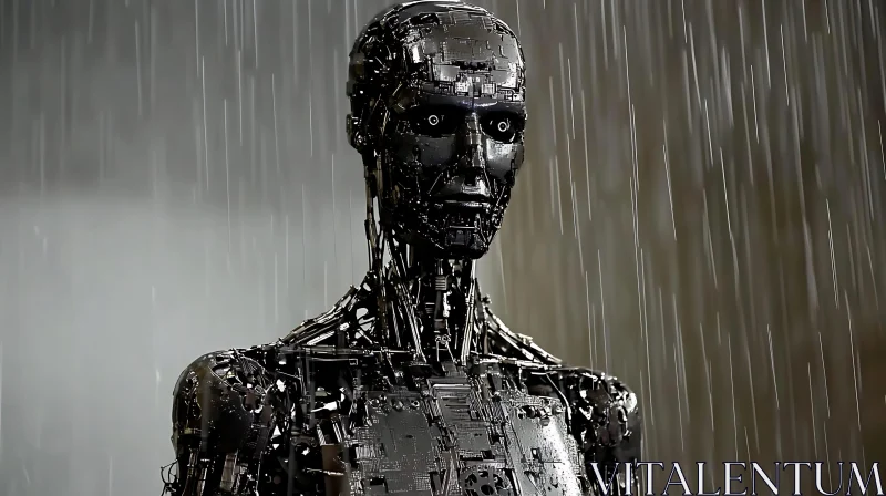 Humanoid Robot Under Rainfall | Advanced Tech AI Image