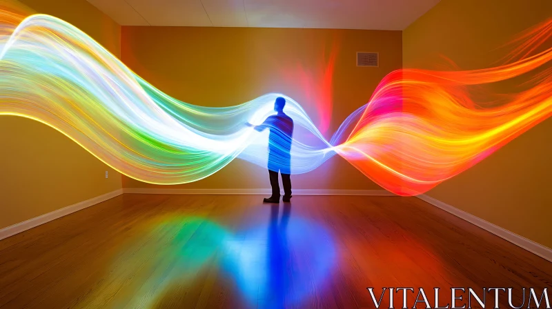 Vivid Light Art in a Room AI Image