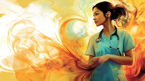 Female Doctor in Teal Scrubs Art