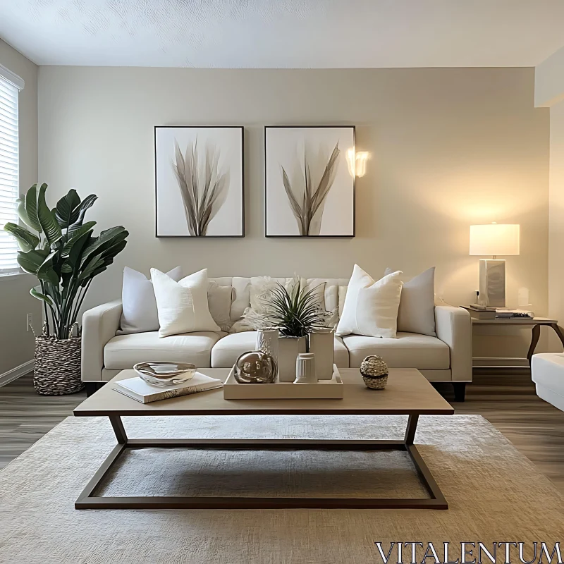 AI ART Modern Interior with Plants and Neutral Colors