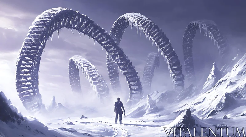 Frozen Rings in Snowy Expanse AI Image