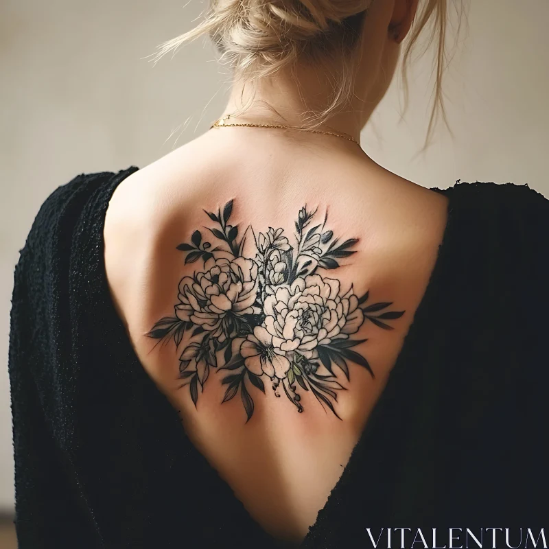 Floral Tattoo Design on Woman's Back AI Image