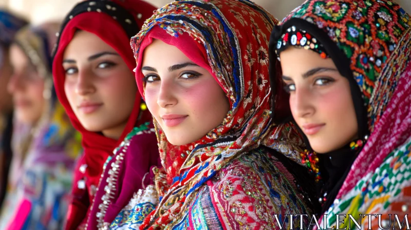 Portraits of Women in Colorful Headscarves AI Image