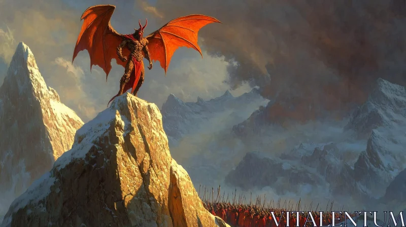 AI ART Fiery Demon on Snowy Mountain Peak