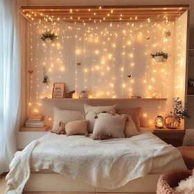 Serene Bedroom Interior with Warm Lighting